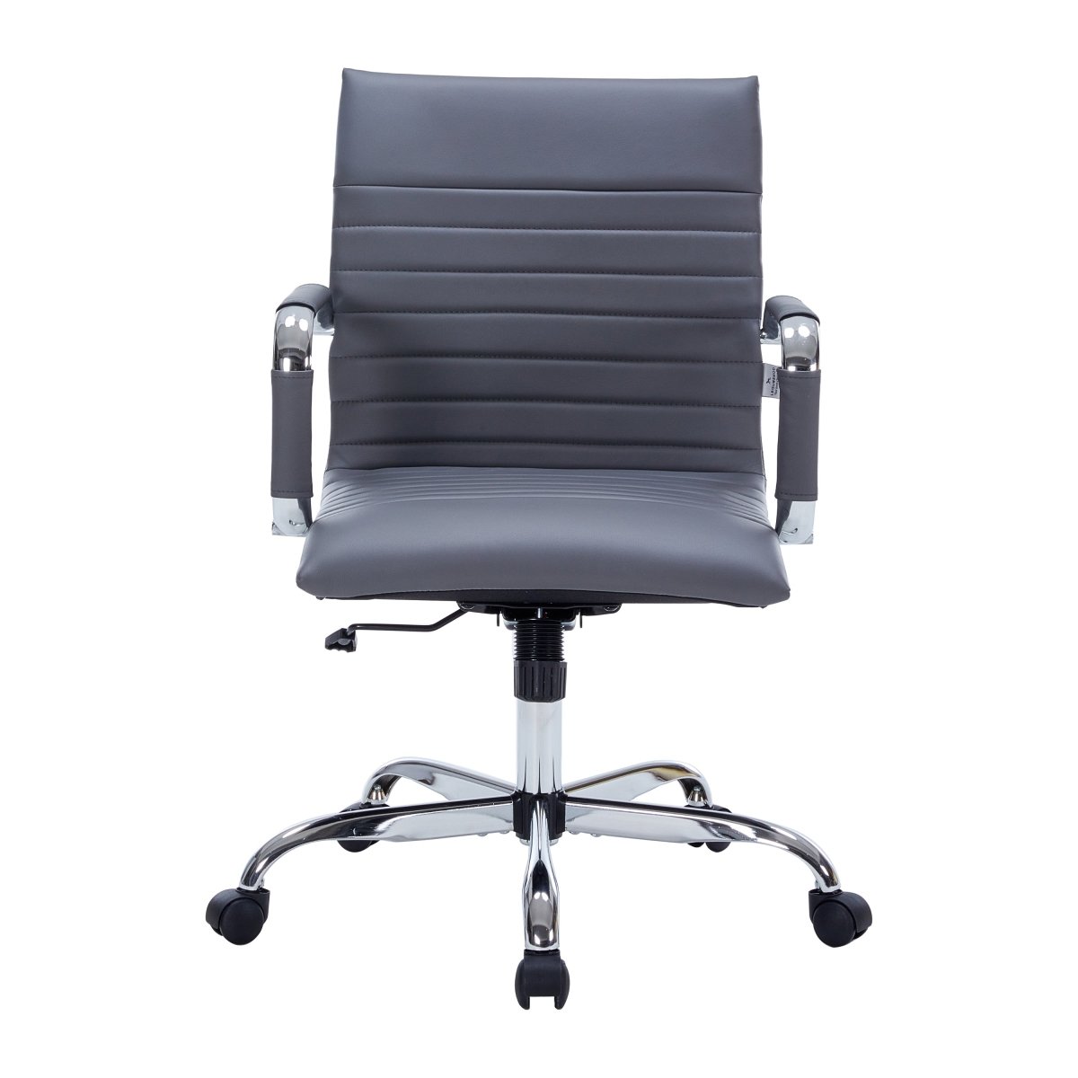 Harris Mid-Back Leather Adjustable Office Conference Chair with Armrests Chrome Grey Office Chair Leisuremod
