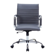 Harris Mid-Back Leather Adjustable Office Conference Chair with Armrests Chrome Grey Office Chair Leisuremod
