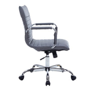 Harris Mid-Back Leather Adjustable Office Conference Chair with Armrests Chrome Grey Office Chair Leisuremod