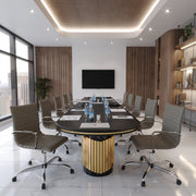 Harris Mid-Back Leather Adjustable Office Conference Chair with Armrests Chrome Tan Office Chair Leisuremod