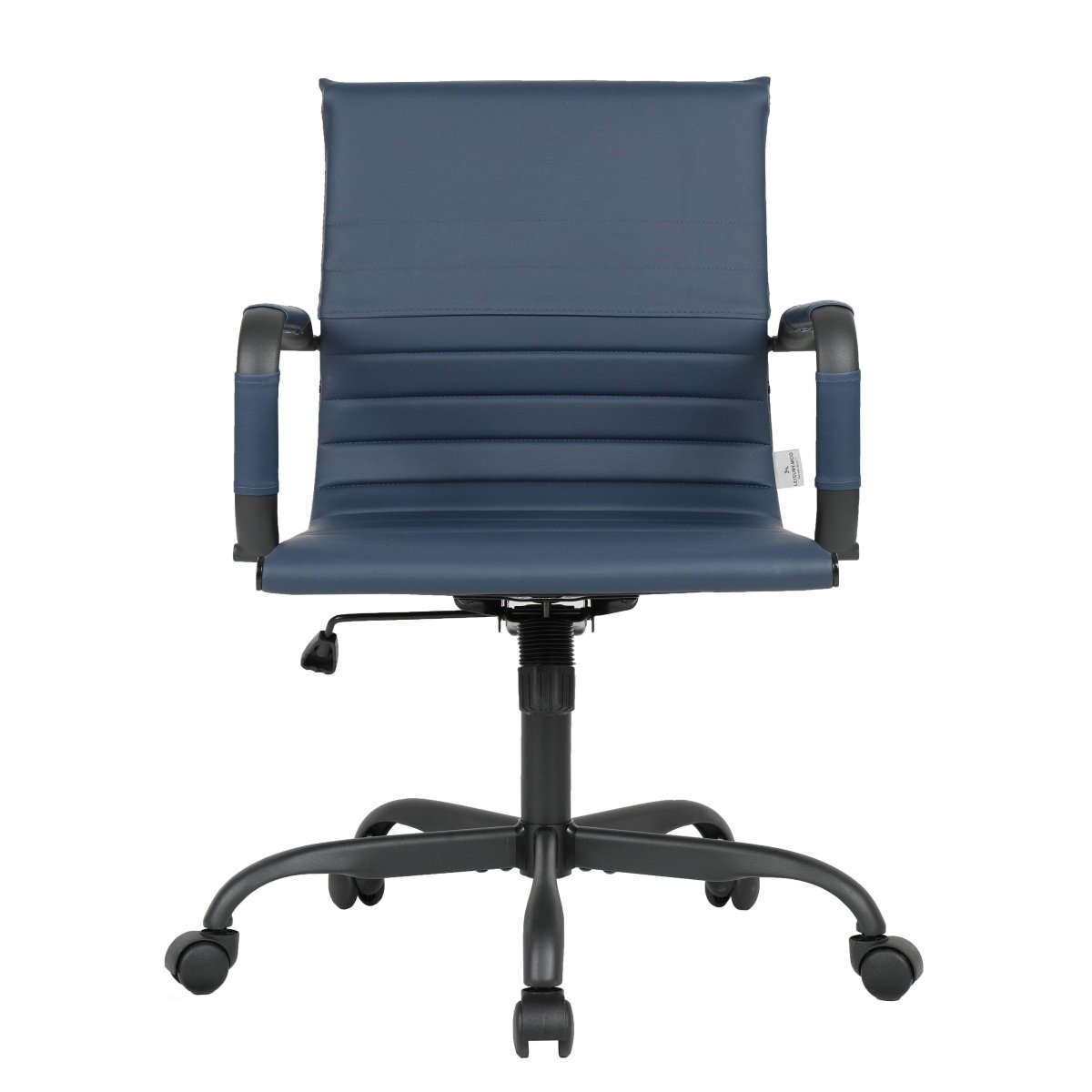Harris Mid-Back Leather Adjustable Office Conference Chair with Armrests Black Navy Blue Office Chair Leisuremod