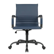 Harris Mid-Back Leather Adjustable Office Conference Chair with Armrests Black Navy Blue Office Chair Leisuremod