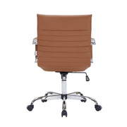 Harris Mid-Back Leather Adjustable Office Conference Chair with Armrests Chrome Light Brown Office Chair Leisuremod
