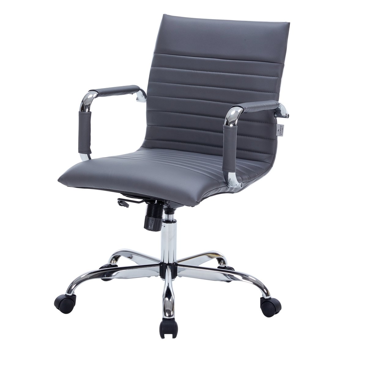 Harris Mid-Back Leather Adjustable Office Conference Chair with Armrests Chrome Grey Office Chair Leisuremod