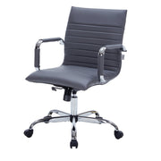 Harris Mid-Back Leather Adjustable Office Conference Chair with Armrests Chrome Grey Office Chair Leisuremod