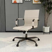 Harris Mid-Back Leather Adjustable Office Conference Chair with Armrests Black Tan Office Chair Leisuremod