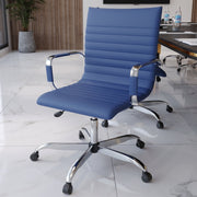Harris Mid-Back Leather Adjustable Office Conference Chair with Armrests Chrome Navy Blue Office Chair Leisuremod