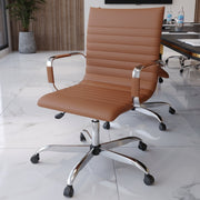 Harris Mid-Back Leather Adjustable Office Conference Chair with Armrests Chrome Light Brown Office Chair Leisuremod