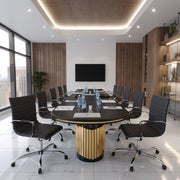 Harris Mid-Back Leather Adjustable Office Conference Chair with Armrests Chrome Black Office Chair Leisuremod