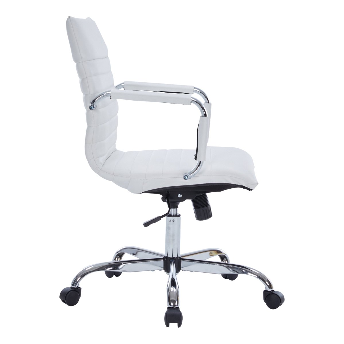 Harris Mid-Back Leather Adjustable Office Conference Chair with Armrests Chrome White Office Chair Leisuremod