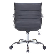 Harris Mid-Back Leather Adjustable Office Conference Chair with Armrests Chrome Black Office Chair Leisuremod