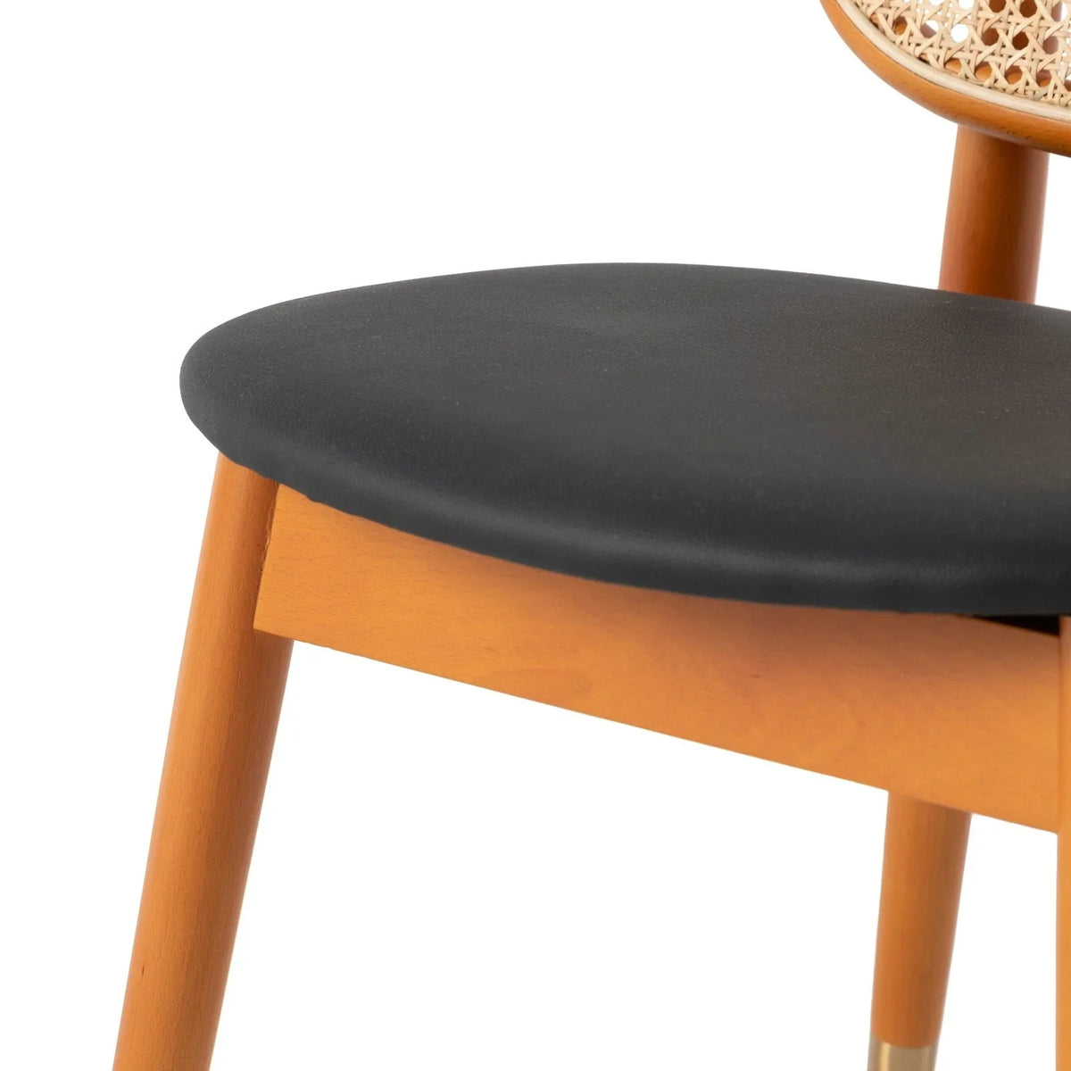 Holbeck Wicker Dining Chair with Upholstered Leather Seat and Beech Wood Legs - Elax Furniture