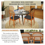 Holbeck Wicker Dining Chair with Upholstered Leather Seat and Beech Wood Legs - Elax Furniture