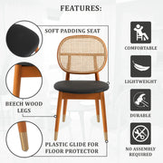 Holbeck Wicker Dining Chair with Upholstered Leather Seat and Beech Wood Legs - Elax Furniture