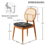 Holbeck Wicker Dining Chair with Upholstered Leather Seat and Beech Wood Legs - Elax Furniture