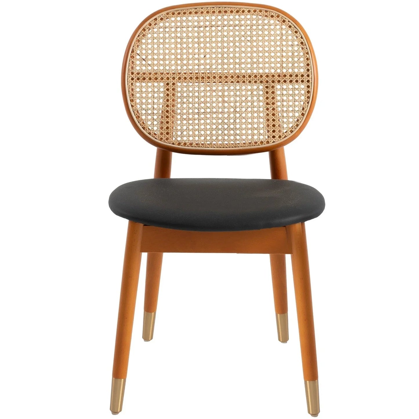 Holbeck Wicker Dining Chair with Upholstered Leather Seat and Beech Wood Legs - Elax Furniture