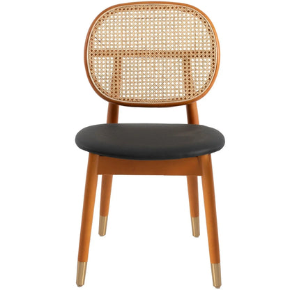 Holbeck Wicker Dining Chair with Upholstered Leather Seat and Beech Wood Legs - Elax Furniture