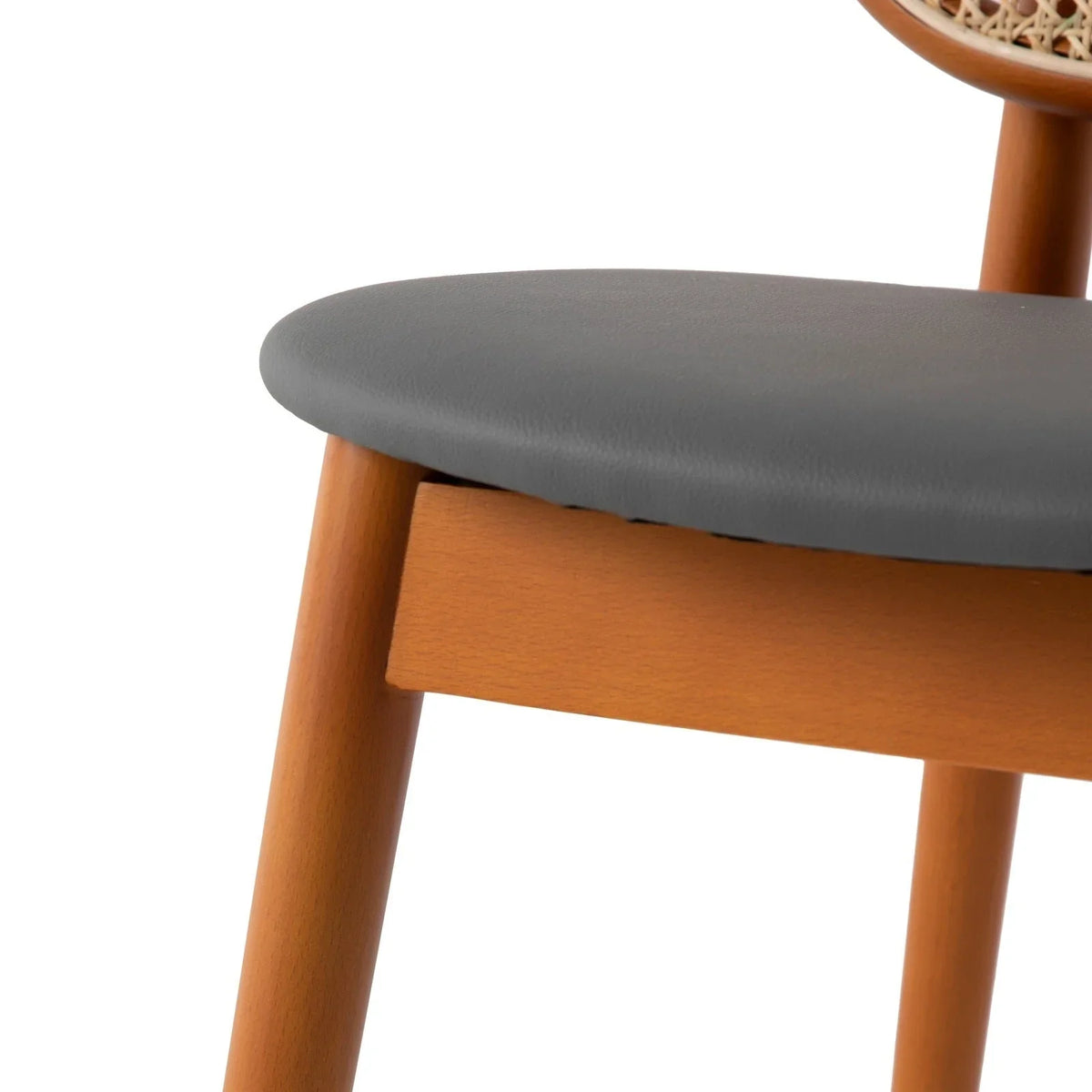 Holbeck Wicker Dining Chair with Upholstered Leather Seat and Beech Wood Legs - Elax Furniture