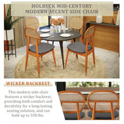 Holbeck Wicker Dining Chair with Upholstered Leather Seat and Beech Wood Legs - Elax Furniture