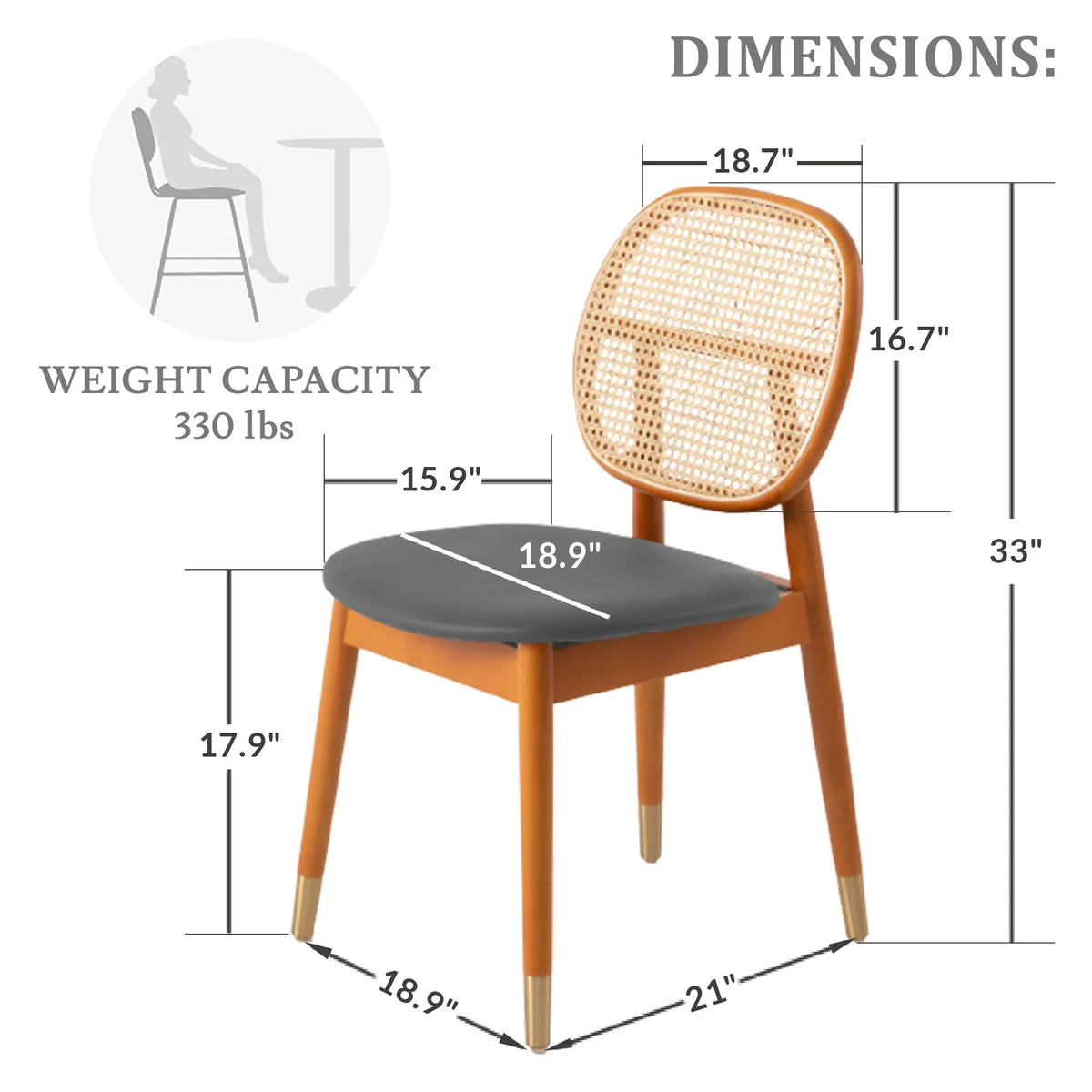 Holbeck Wicker Dining Chair with Upholstered Leather Seat and Beech Wood Legs - Elax Furniture