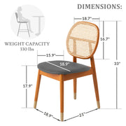 Holbeck Wicker Dining Chair with Upholstered Leather Seat and Beech Wood Legs - Elax Furniture