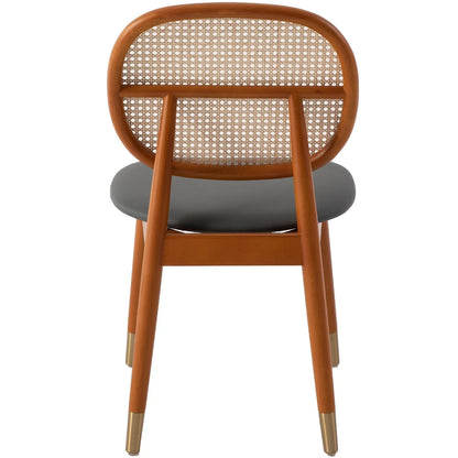 Holbeck Wicker Dining Chair with Upholstered Leather Seat and Beech Wood Legs - Elax Furniture