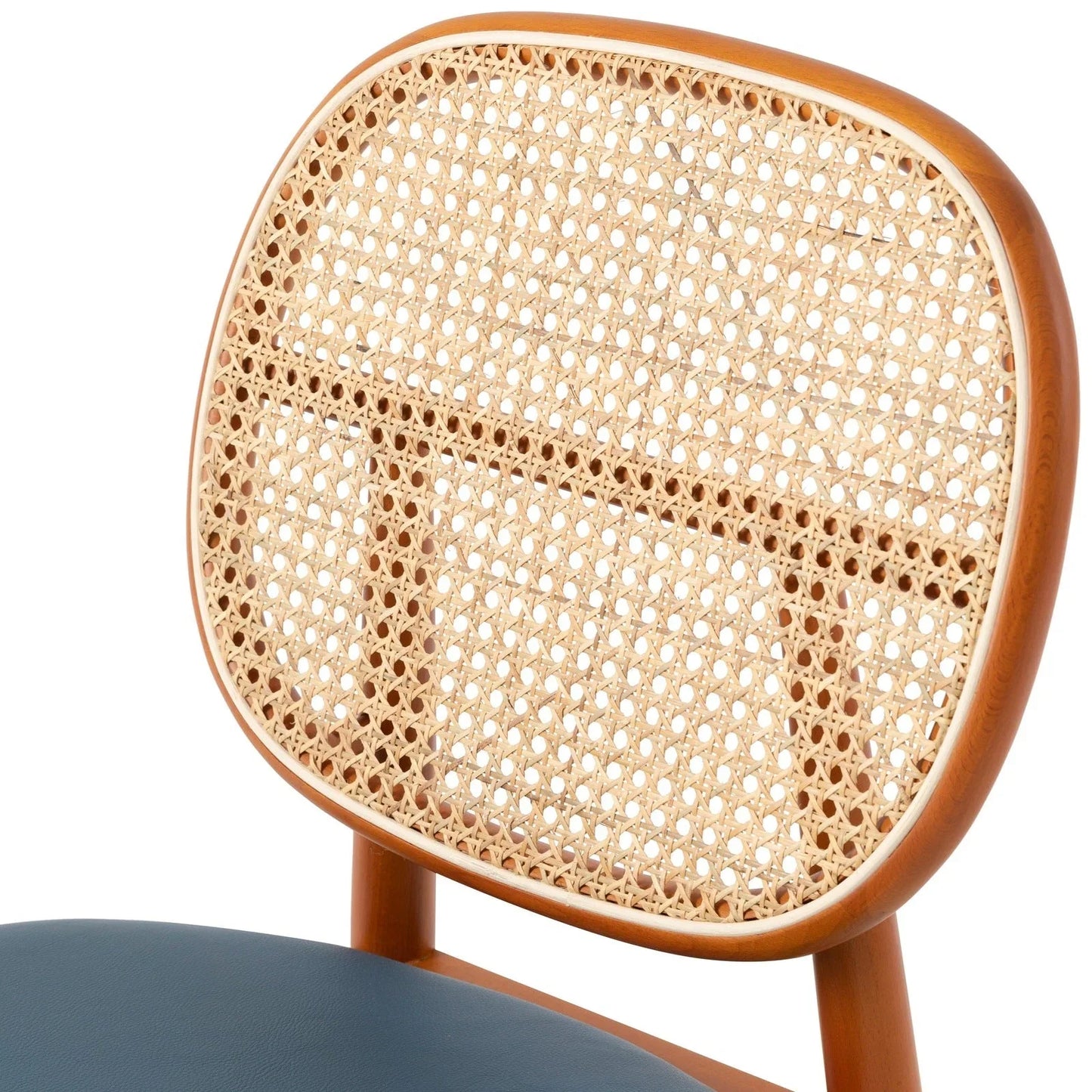 Holbeck Wicker Dining Chair with Upholstered Leather Seat and Beech Wood Legs - Elax Furniture