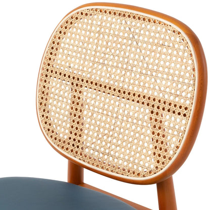 Holbeck Wicker Dining Chair with Upholstered Leather Seat and Beech Wood Legs - Elax Furniture