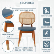Holbeck Wicker Dining Chair with Upholstered Leather Seat and Beech Wood Legs - Elax Furniture