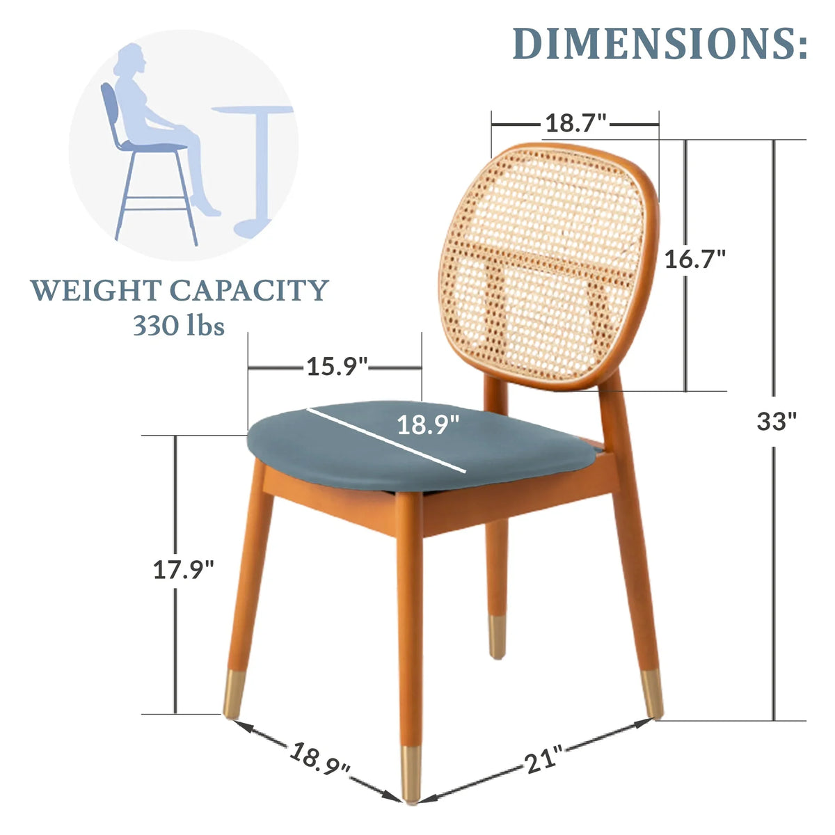 Holbeck Wicker Dining Chair with Upholstered Leather Seat and Beech Wood Legs - Elax Furniture