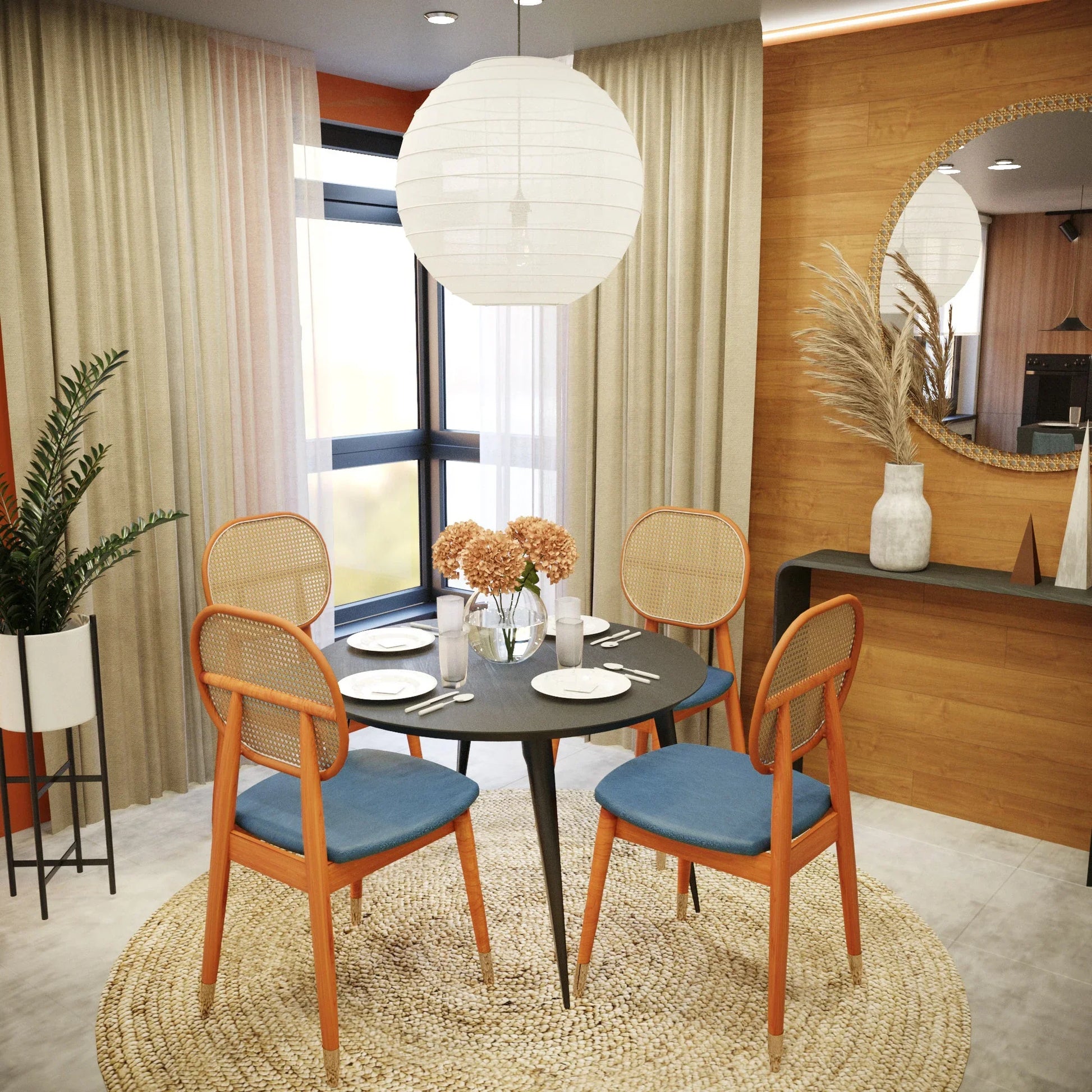 Holbeck Wicker Dining Chair with Upholstered Leather Seat and Beech Wood Legs - Elax Furniture