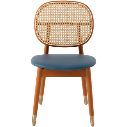 Holbeck Wicker Dining Chair with Upholstered Leather Seat and Beech Wood Legs - Elax Furniture