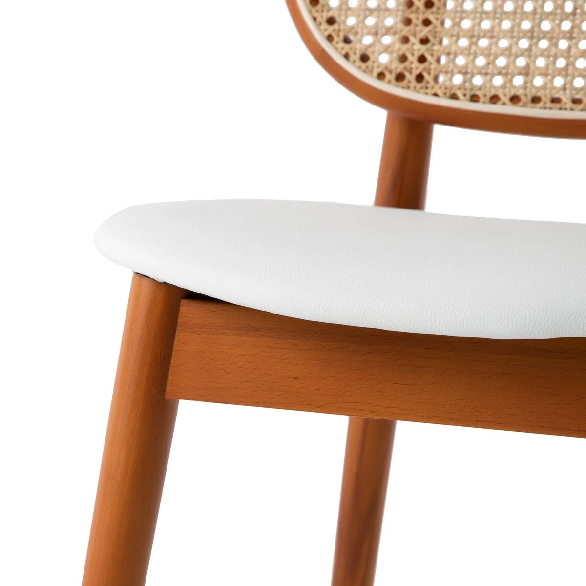 Holbeck Wicker Dining Chair with Upholstered Leather Seat and Beech Wood Legs - Elax Furniture