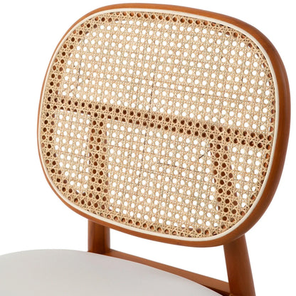 Holbeck Wicker Dining Chair with Upholstered Leather Seat and Beech Wood Legs - Elax Furniture