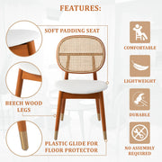 Holbeck Wicker Dining Chair with Upholstered Leather Seat and Beech Wood Legs - Elax Furniture