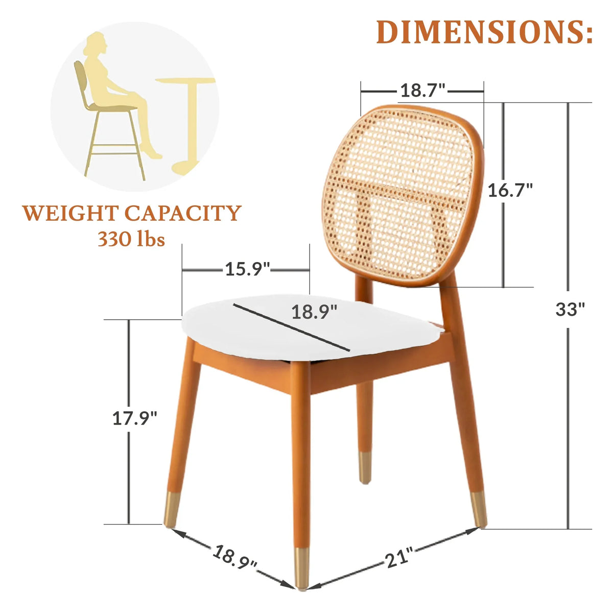 Holbeck Wicker Dining Chair with Upholstered Leather Seat and Beech Wood Legs - Elax Furniture