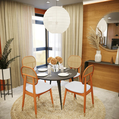 Holbeck Wicker Dining Chair with Upholstered Leather Seat and Beech Wood Legs - Elax Furniture