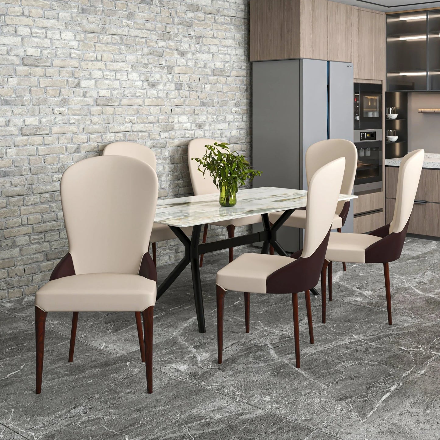 Havana Leather Dining Chair with a Two-Tone Color Design and Rubberwood Legs - Elax Furniture