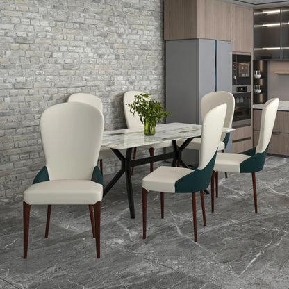 Havana Leather Dining Chair with a Two-Tone Color Design and Rubberwood Legs Set of 4 - Elax Furniture