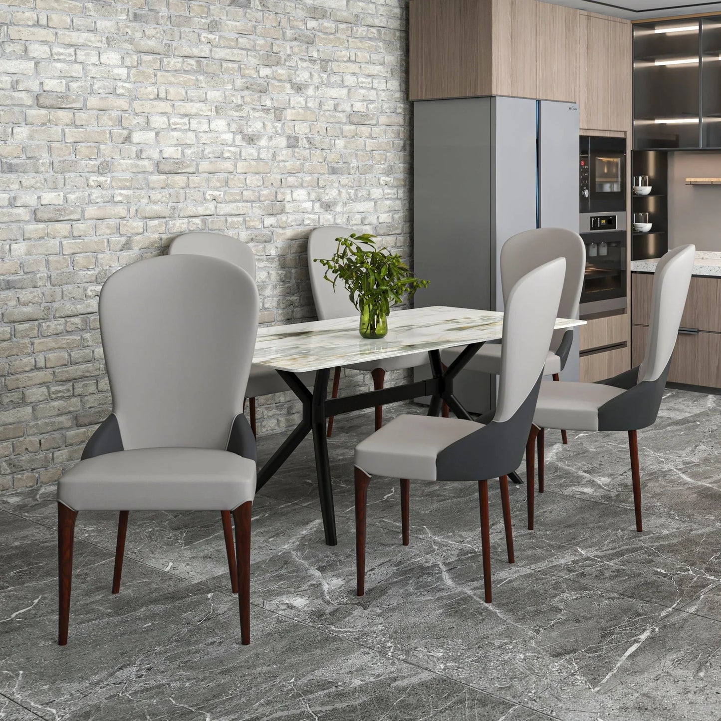 Havana Leather Dining Chair with a Two-Tone Color Design and Rubberwood Legs - Elax Furniture