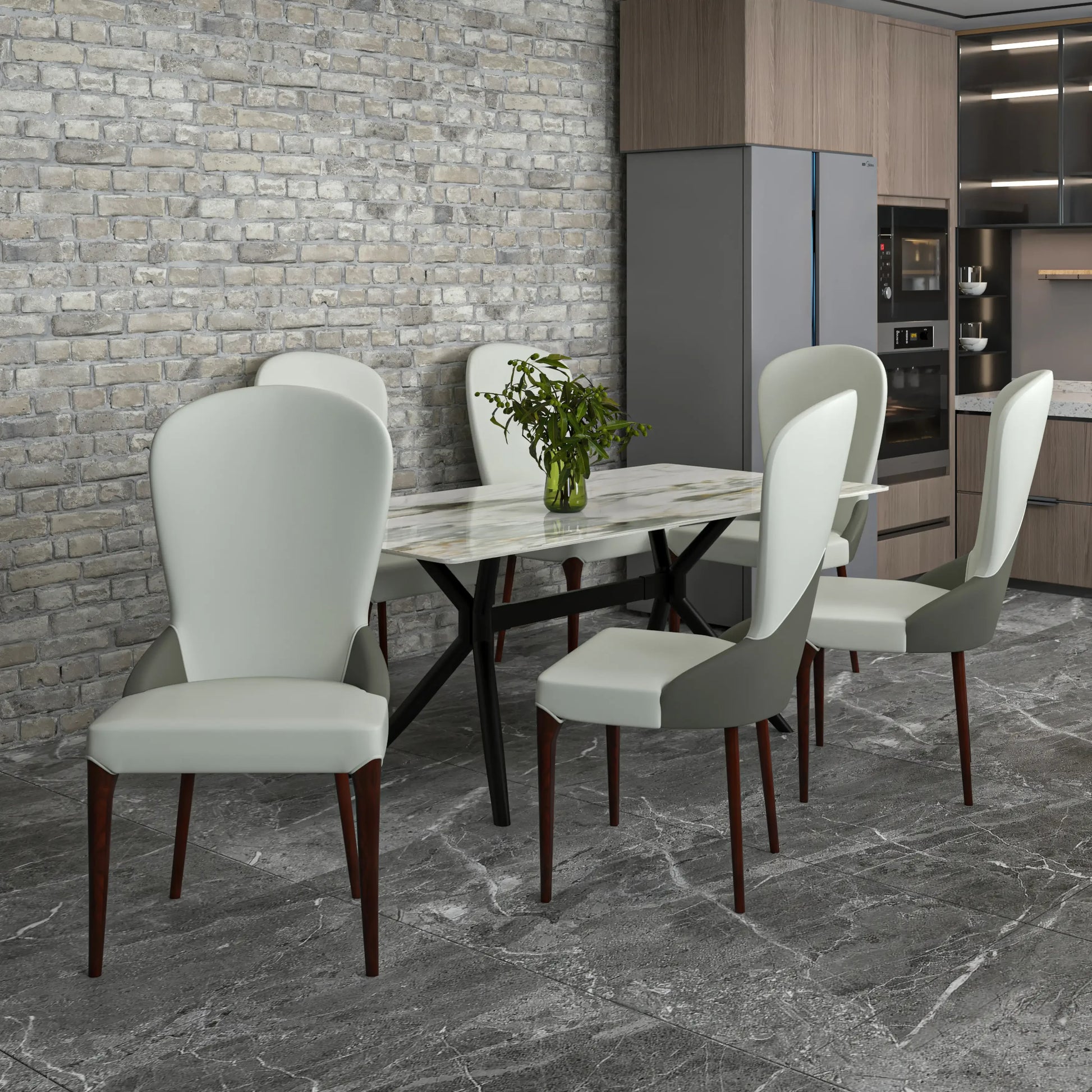 Havana Leather Dining Chair with a Two-Tone Color Design and Rubberwood Legs Set of 2 - Elax Furniture