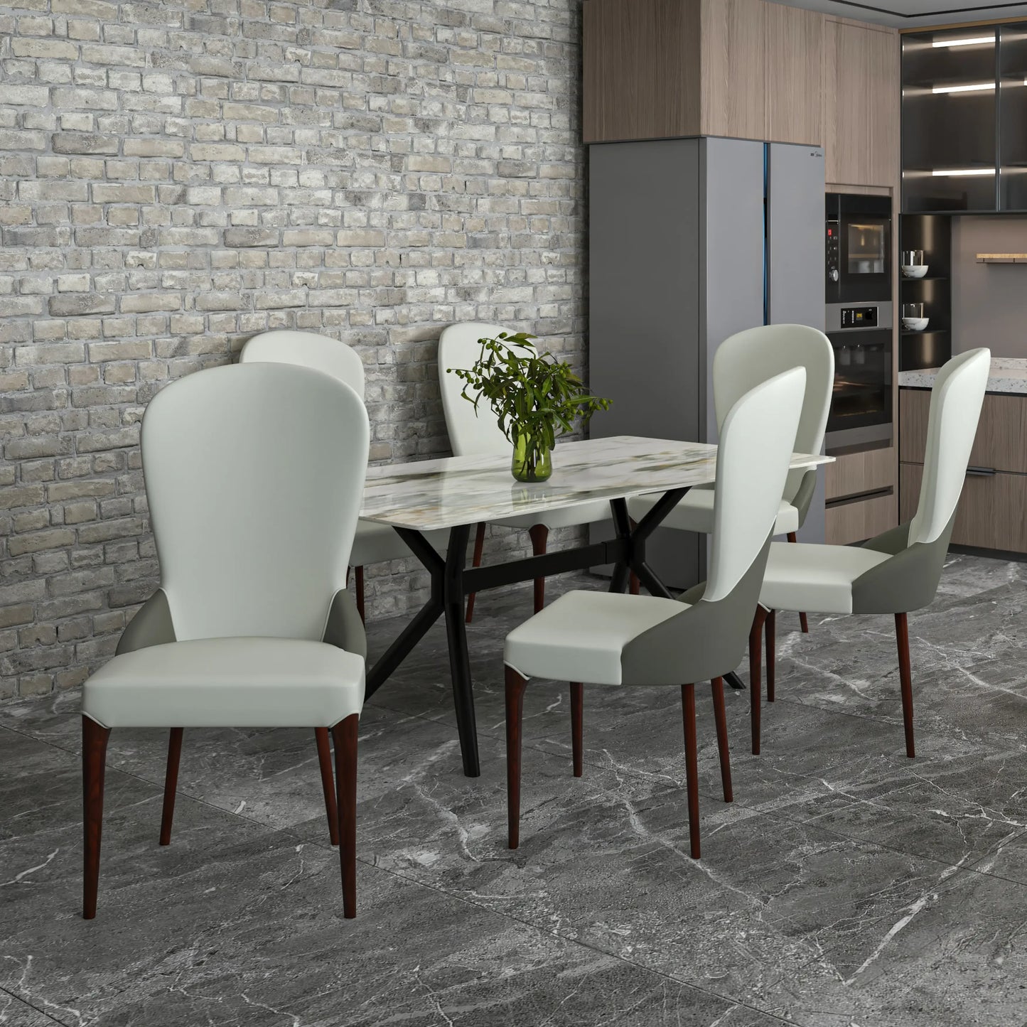 Havana Leather Dining Chair with a Two-Tone Color Design and Rubberwood Legs Set of 4 - Elax Furniture