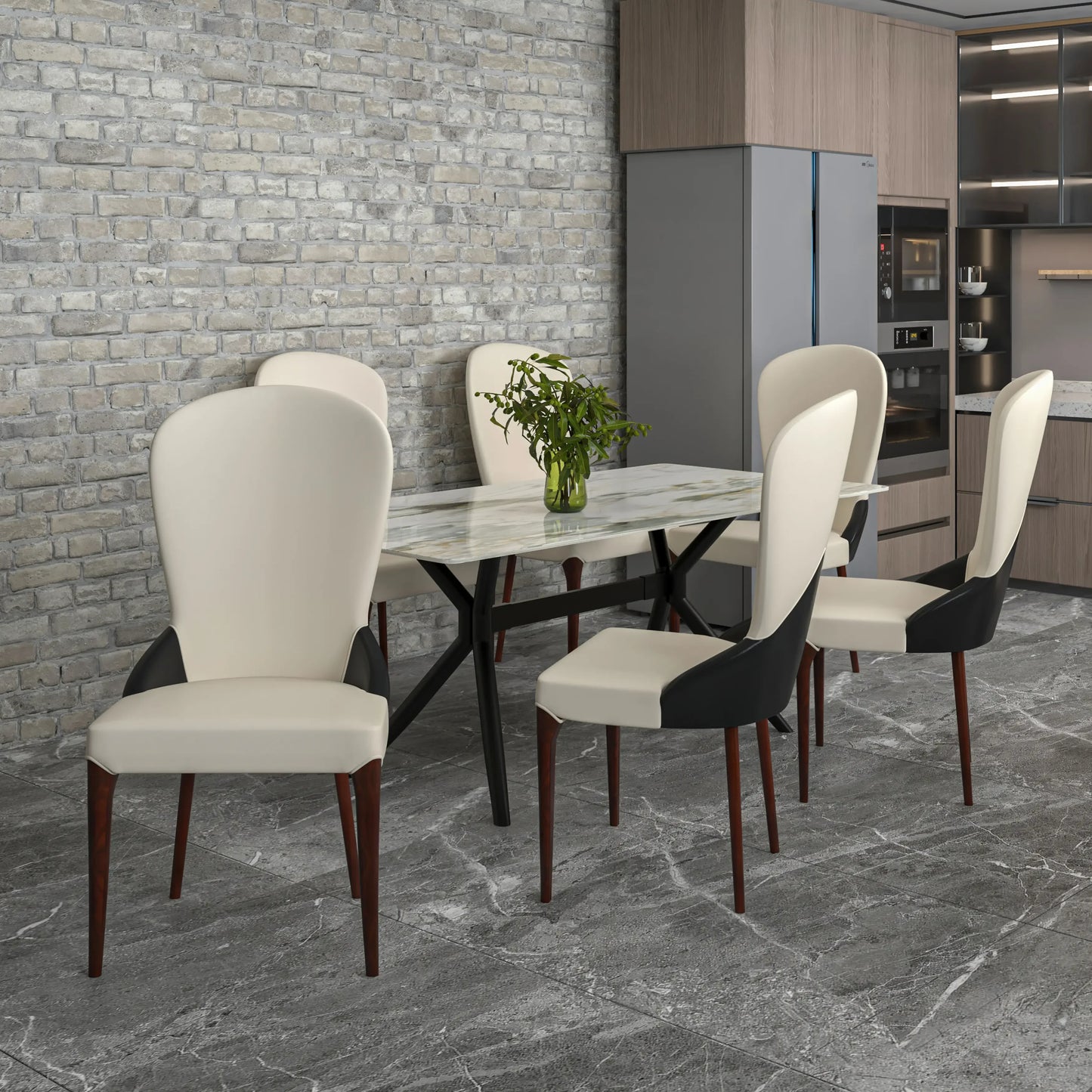 Havana Leather Dining Chair with a Two-Tone Color Design and Rubberwood Legs Set of 4 - Elax Furniture