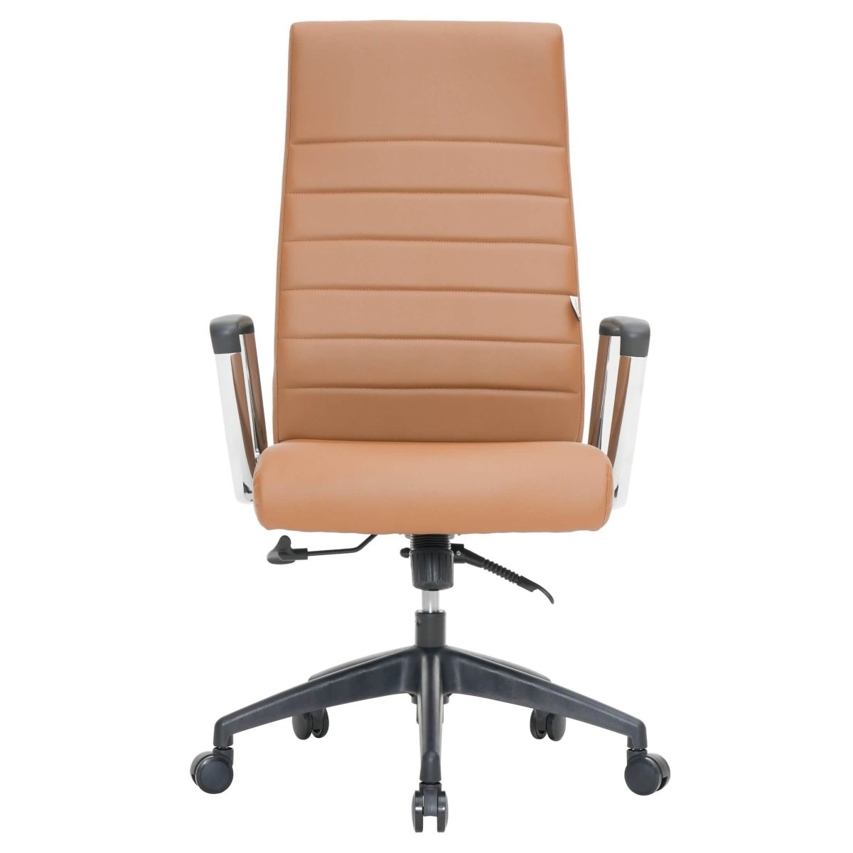 Hilton High-Back Leather Office Chair Adjustable Seat Height in Nylon Light Brown Office Chair Leisuremod