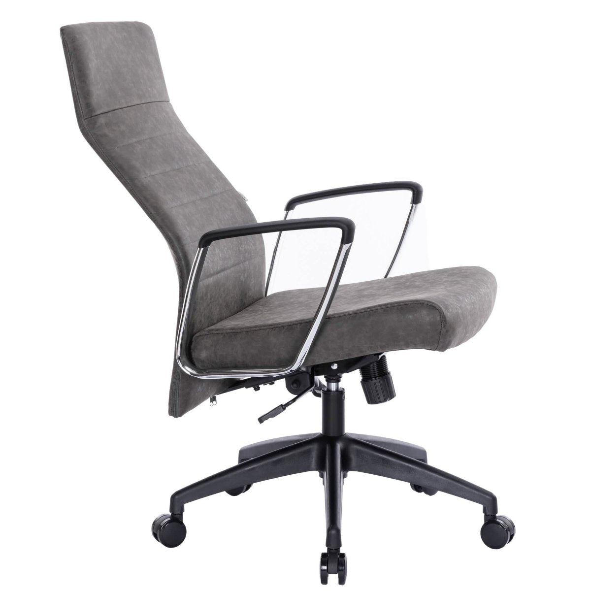 Hilton High-Back Leather Office Chair Adjustable Seat Height in Nylon Charcoal Office Chair Leisuremod