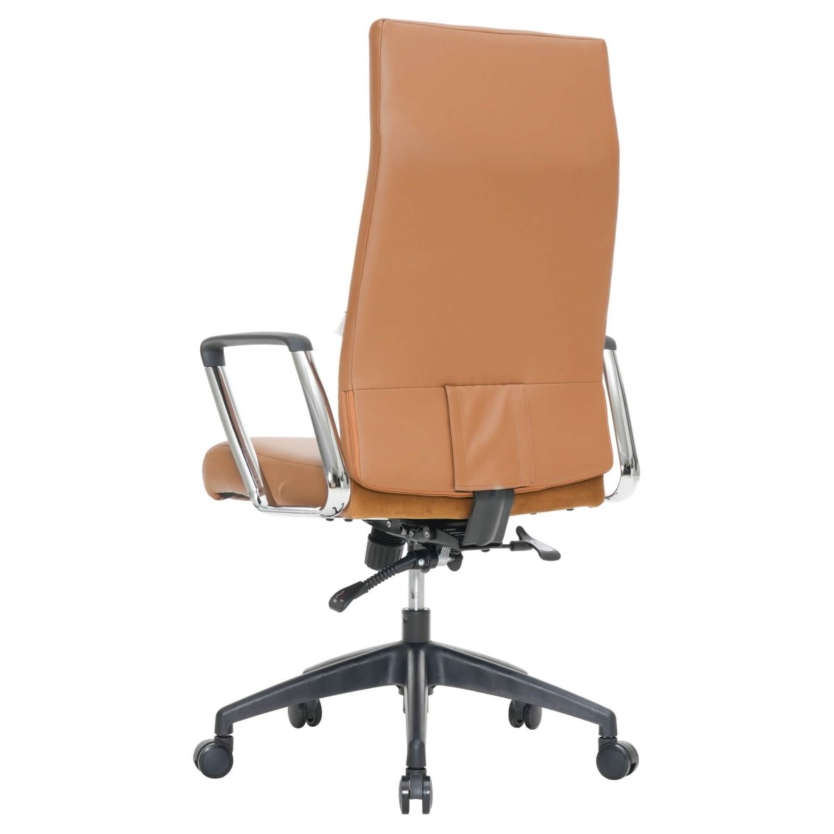 Hilton High-Back Leather Office Chair Adjustable Seat Height in Nylon Light Brown Office Chair Leisuremod