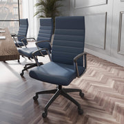 Hilton High-Back Leather Office Chair Adjustable Seat Height in Nylon Navy Blue Office Chair Leisuremod