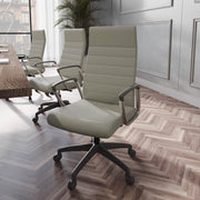 Hilton High-Back Leather Office Chair Adjustable Seat Height in Nylon Tan Office Chair Leisuremod