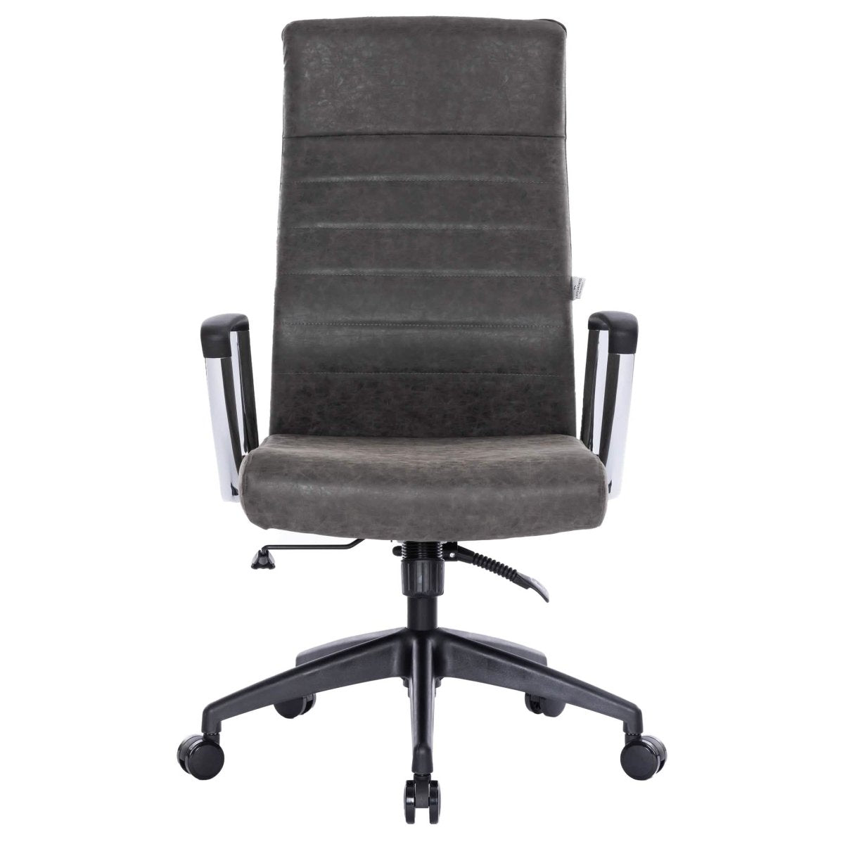 Hilton High-Back Leather Office Chair Adjustable Seat Height in Nylon Charcoal Office Chair Leisuremod