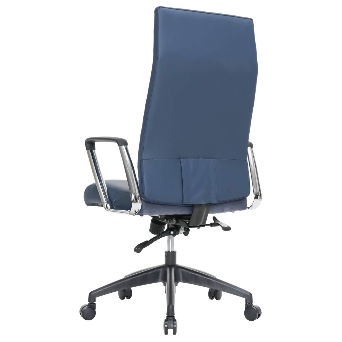 Hilton High-Back Leather Office Chair Adjustable Seat Height in Nylon Navy Blue Office Chair Leisuremod